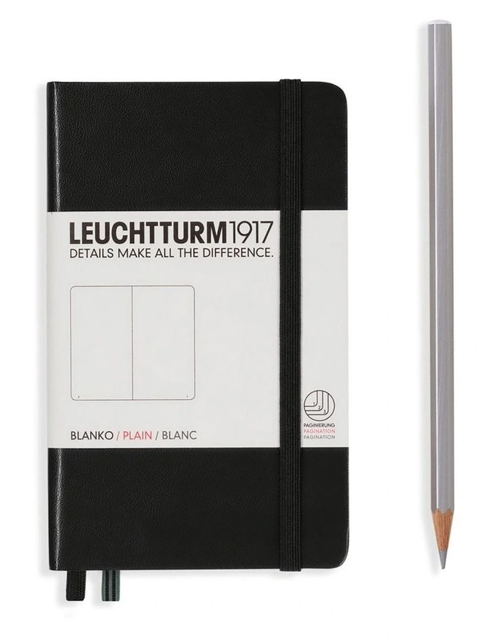 Notebook Pocket (A6) Hardcover, 185 Numbered Pages, Plain, Black image 1
