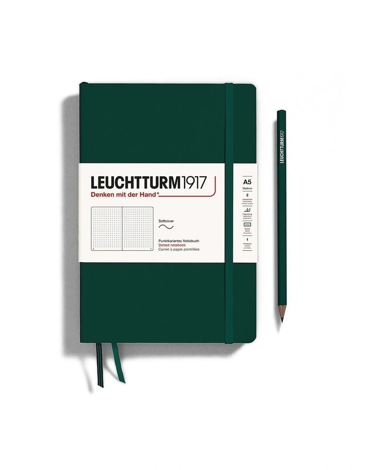 Notebook Softcover Medium (A5), 123 pages, Dotted, Forest Green image 1