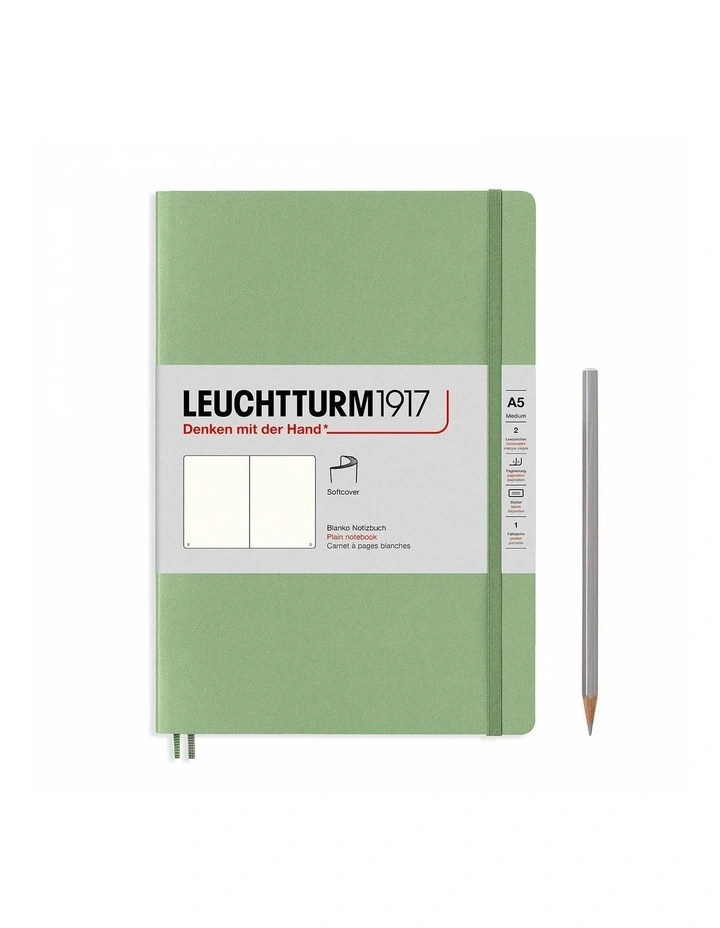 Notebook Medium (A5) Plain, Softcover, 123 Numbered Pages, Muted Colours - Sage image 1