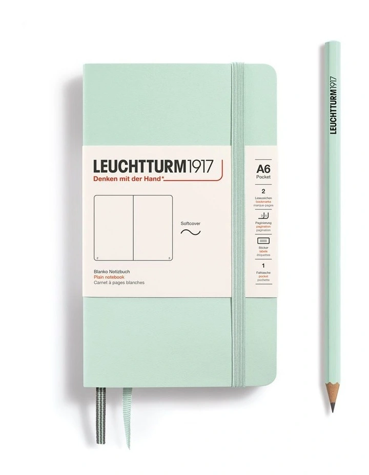 Notebook Softcover Pocket (A6), Plain, 123 pages, Mint Green image 1