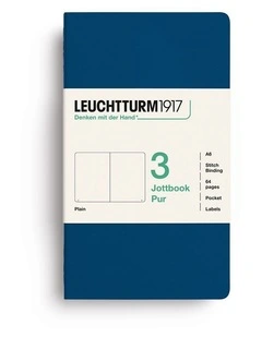 Jottbook pur (A6), 64 numbered pages, plain, Indigo, pack of 3