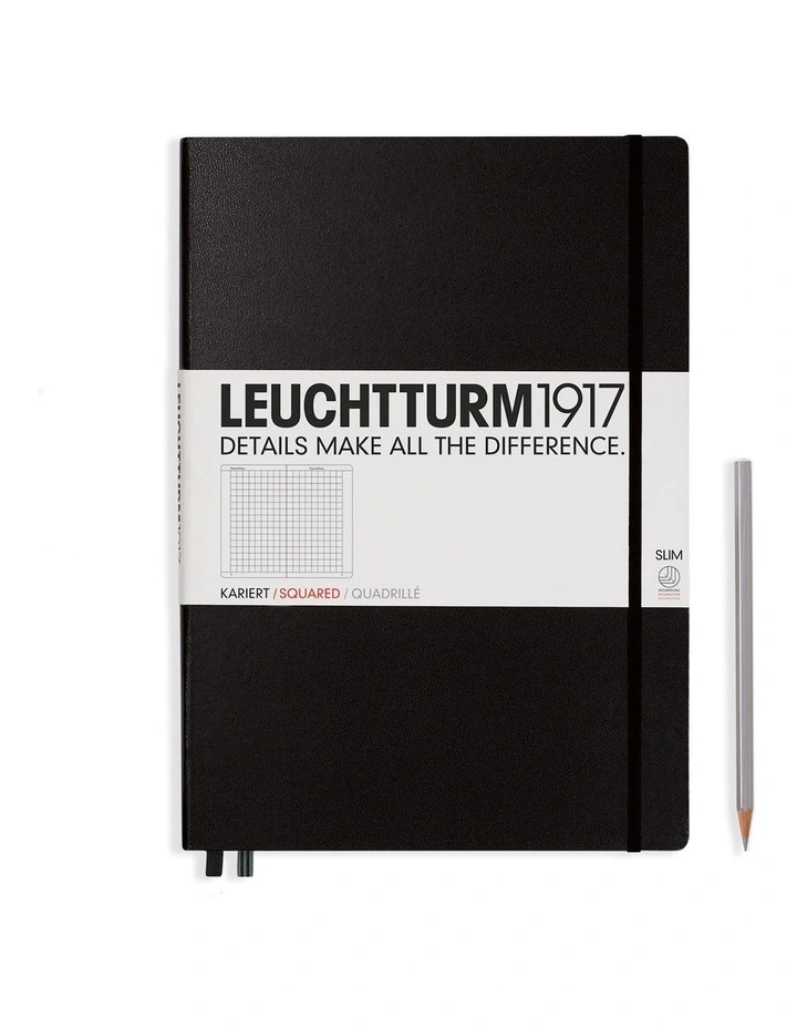 Notebook Master Slim (A4 ) Hardcover, 121 Numbered Pages, Squared, Black image 1