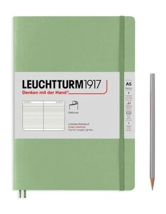 Notebook Medium (A5) Ruled, Softcover, 123 Numbered Pages, Muted Colours - Sage
