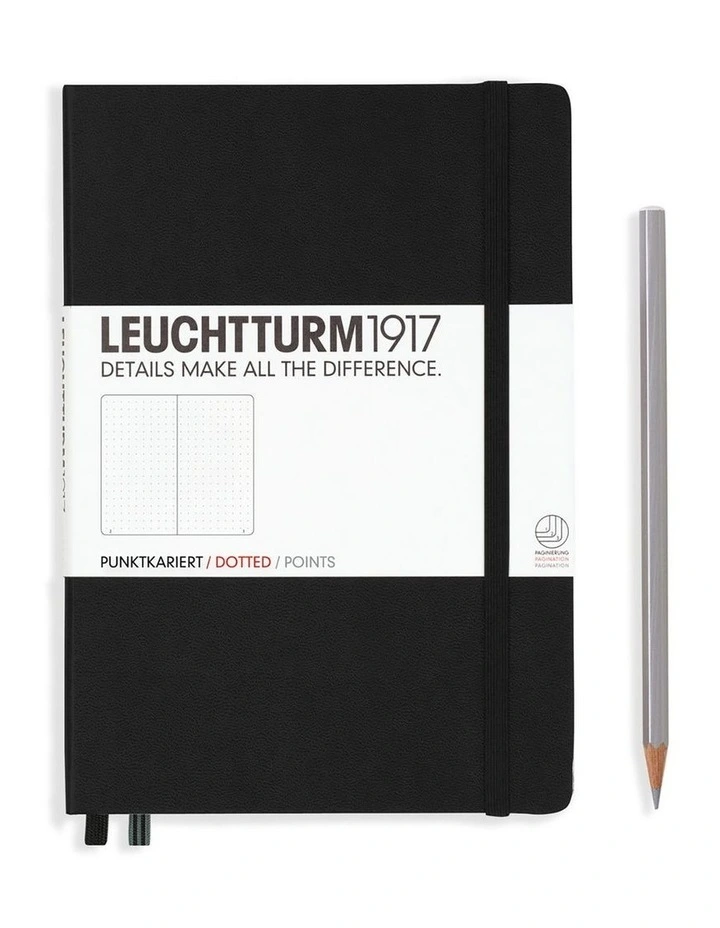 Notebook Medium (A5) Hardcover, 249 Numbered Pages, Dotted, Black image 1
