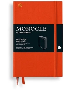 Monocle Wallet/Accordion Notebook, Paperback (B6 ), 192 numbered pages, dotted Mandarin,