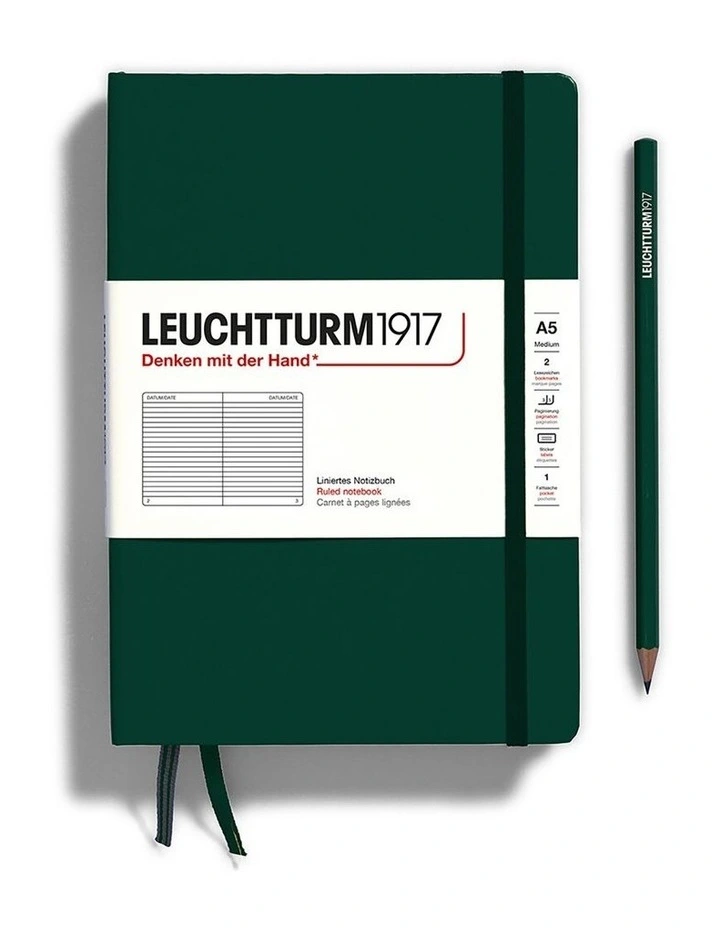 Notebook Hardcover Medium (A5), 251 pages, Ruled, Forest Green image 1