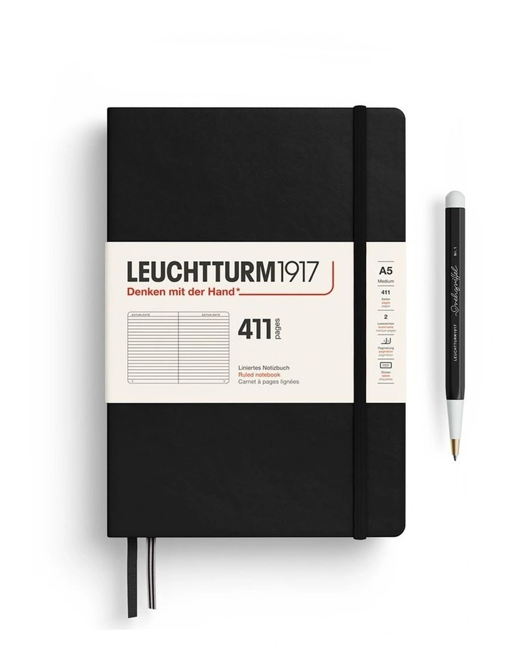 Notebook Medium (A5) Hardcover, 411 Numbered Pages, Ruled, Black image 1