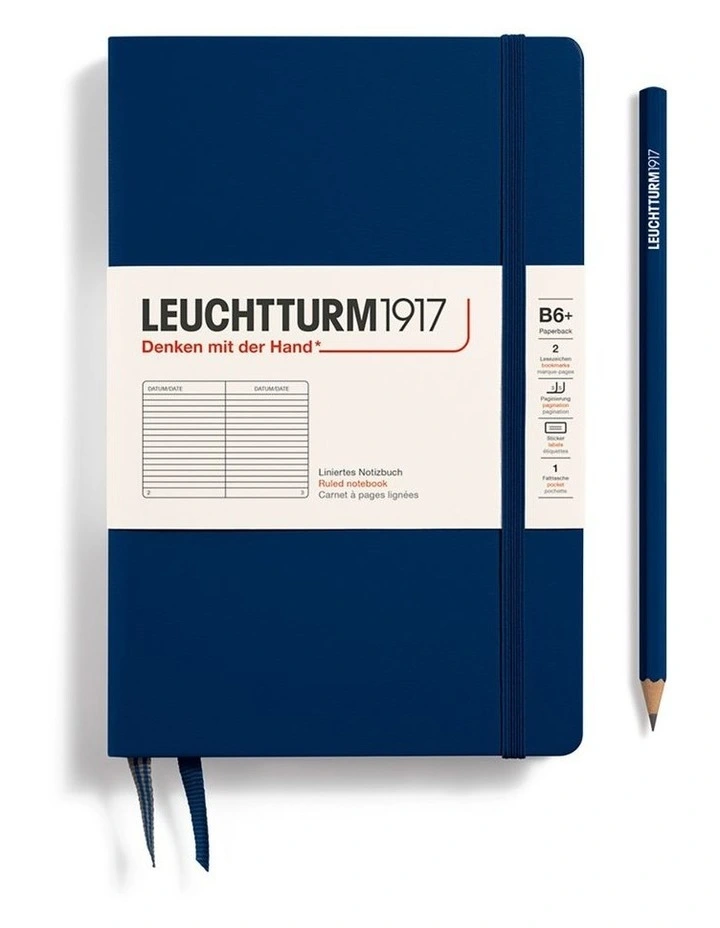 Notebook Hardcover Paperback (B6 ), Ruled, 123 pages, Navy image 1