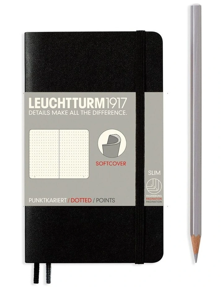 Notebook Pocket (A6) Softcover, 121 Numbered Pages, Dotted, Black image 1