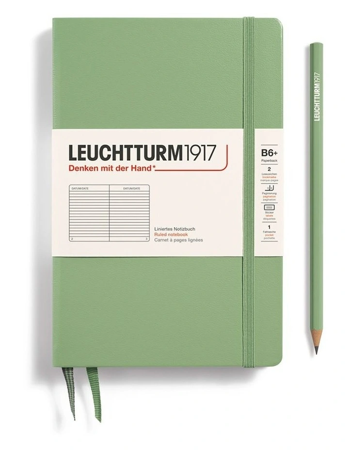 Notebook Hardcover Paperback (B6 ), Ruled, 123 pages, Sage image 1