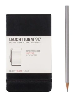 Reporter Notepad Pocket (A6) Hardcover, 94 Numbered Sheets/188 Pages, Black, Ruled