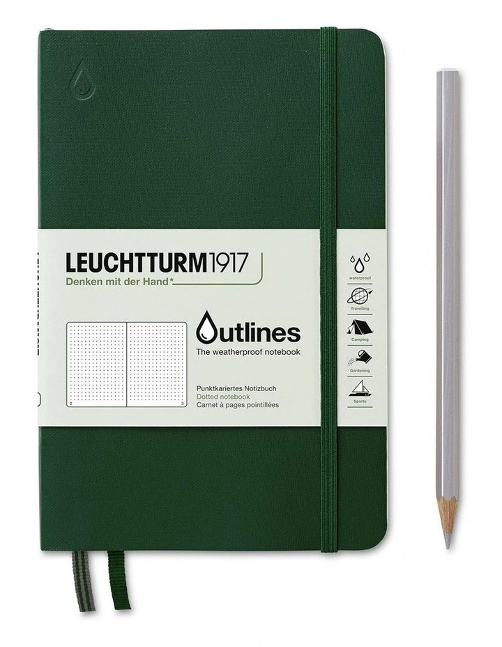Outlines Weatherproof Notebook Paperback B6 , 150g/m nautical chart paper, 89p, Walden Green, Dotte image 1