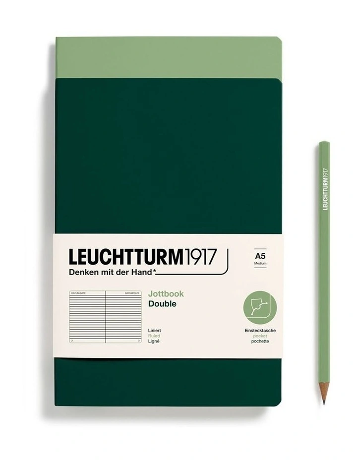 Jottbook (A5) Sage and Forest Green, Ruled, double pack image 1