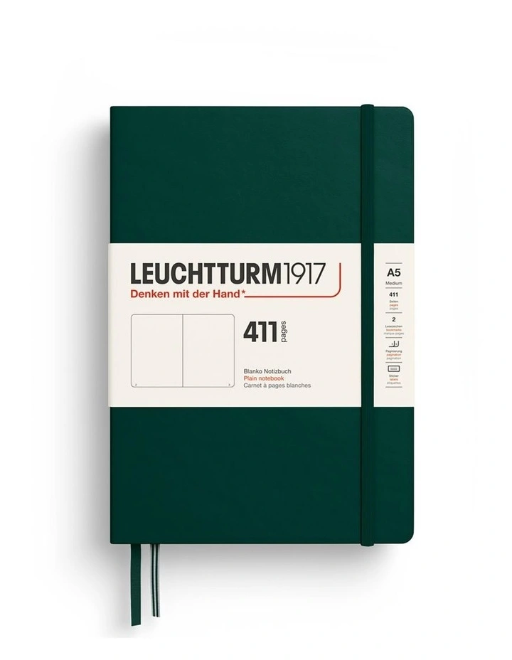 Notebook Medium (A5) Hardcover, 411 Numbered pages, Plain, Forest Green image 1