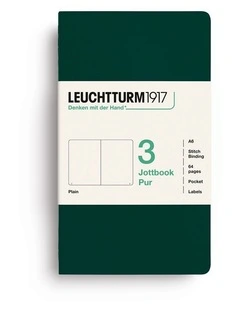 Jottbook pur (A6), 64 numbered pages, plain, Forest Green, pack of 3