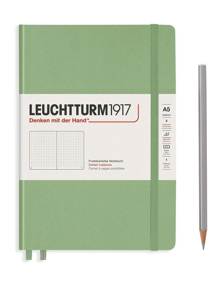 Notebook Medium (A5) Dotted, Hardcover, 251 Numbered Pages, Muted Colours - Sage image 1