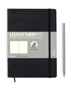 Notebook Medium (A5) Softcover, 121 Numbered Pages, Black, Plain