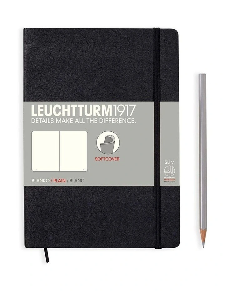 Notebook Medium (A5) Softcover, 121 Numbered Pages, Black, Plain image 1