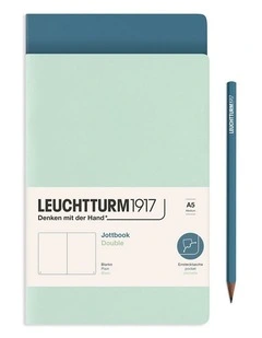Jotbook (A5) Mint Green and Stone Blue, Plain, 59 pages, double pack