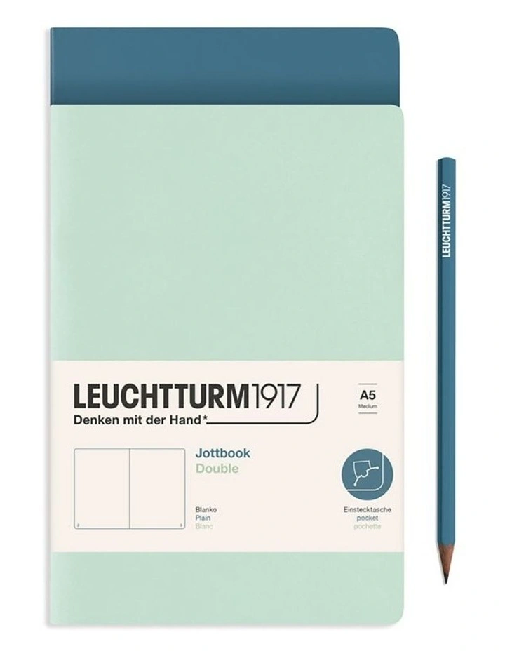 Jotbook (A5) Mint Green and Stone Blue, Plain, 59 pages, double pack image 1