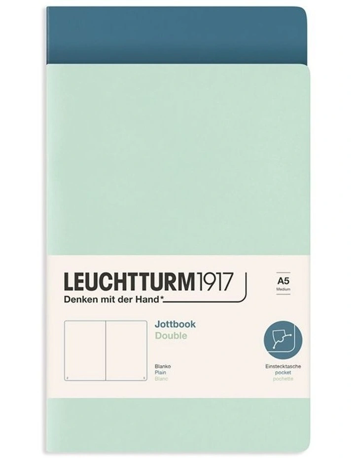 Jotbook (A5) Mint Green and Stone Blue, Plain, 59 pages, double pack image 2