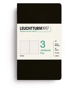Jottbook pur (A6), 64 numbered pages, dotted, Black, pack of 3