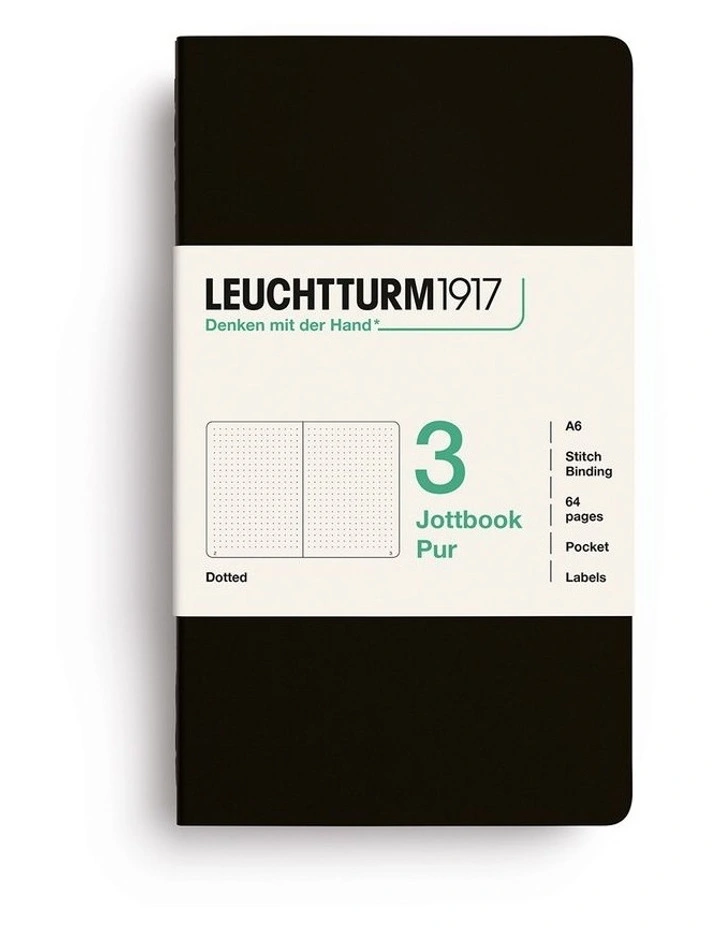 Jottbook pur (A6), 64 numbered pages, dotted, Black, pack of 3 image 1