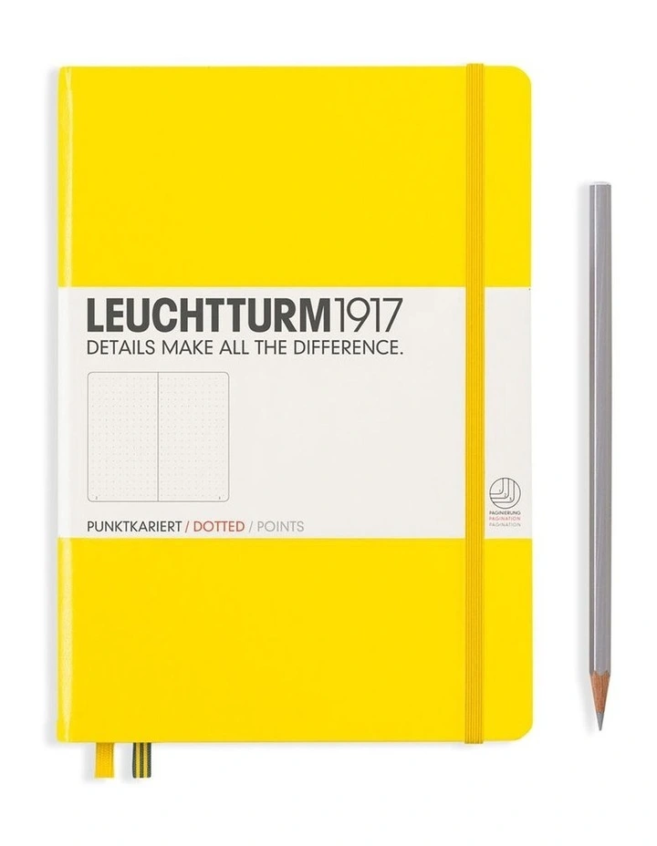 Notebook Medium (A5) Hardcover, 249 Numbered Pages, Dotted, Lemon image 1