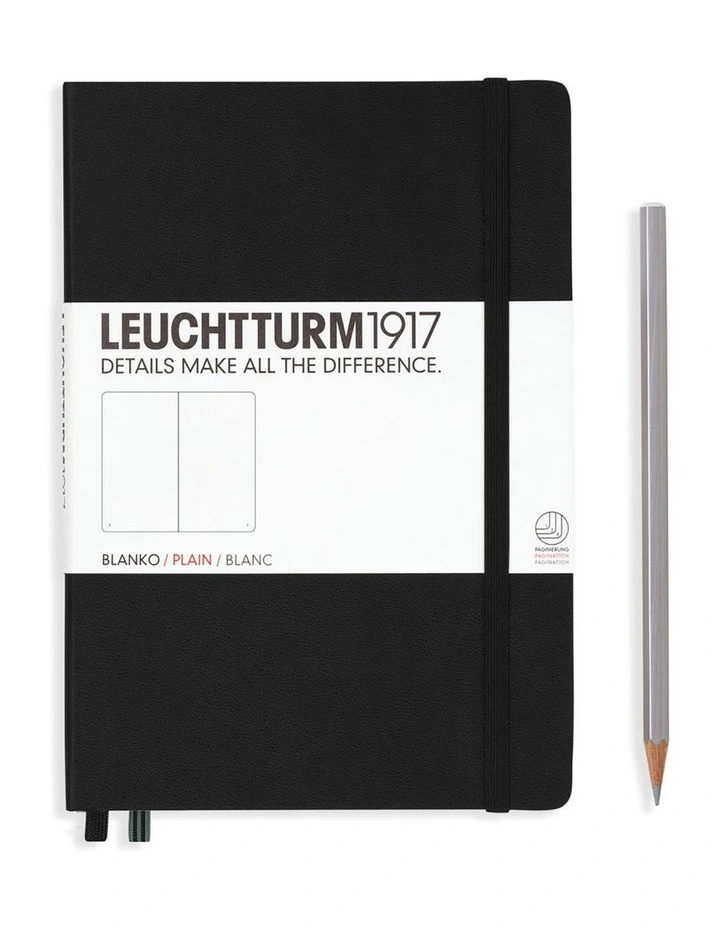 Notebook Medium (A5) Hardcover, 249 Numbered Pages, Plain, Black image 1