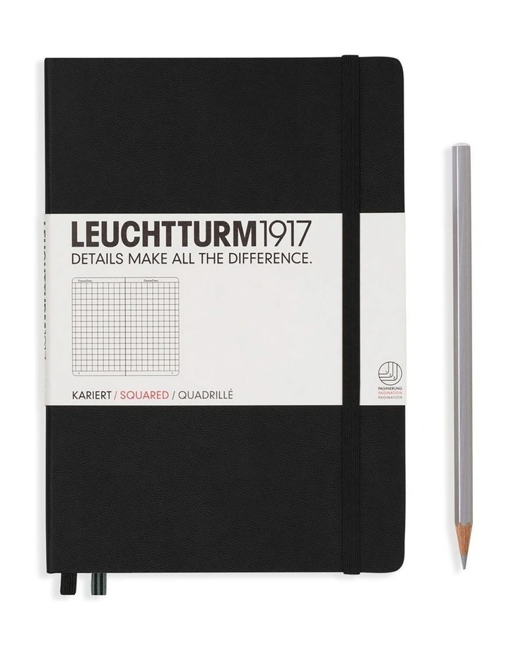 Notebook Medium (A5) Hardcover, 249 Numbered Pages, Squared, Black image 1