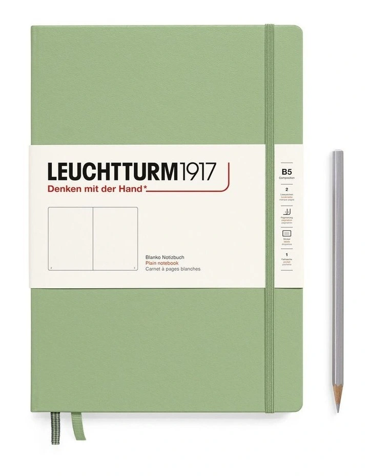 Notebook Hardcover composition (B5), 219 Numbered pages, Plain, Sage image 1