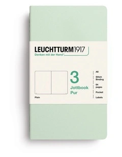 Jottbook pur (A6), 64 numbered pages, plain, Mint Green, pack of 3