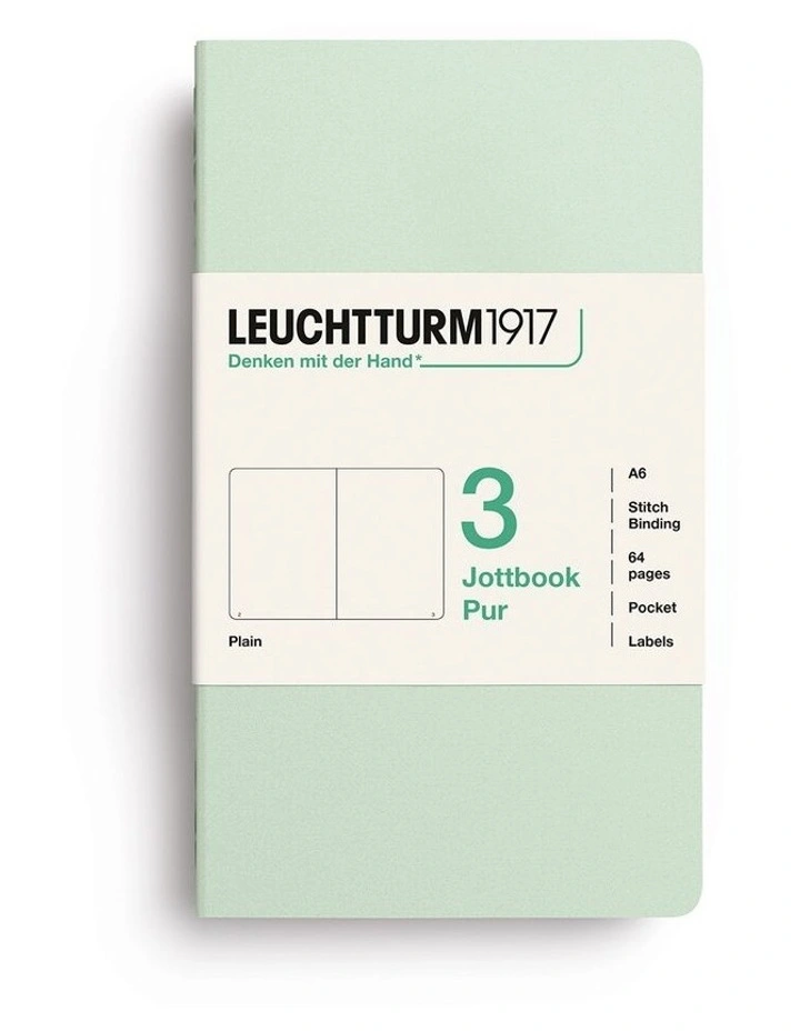 Jottbook pur (A6), 64 numbered pages, plain, Mint Green, pack of 3 image 1