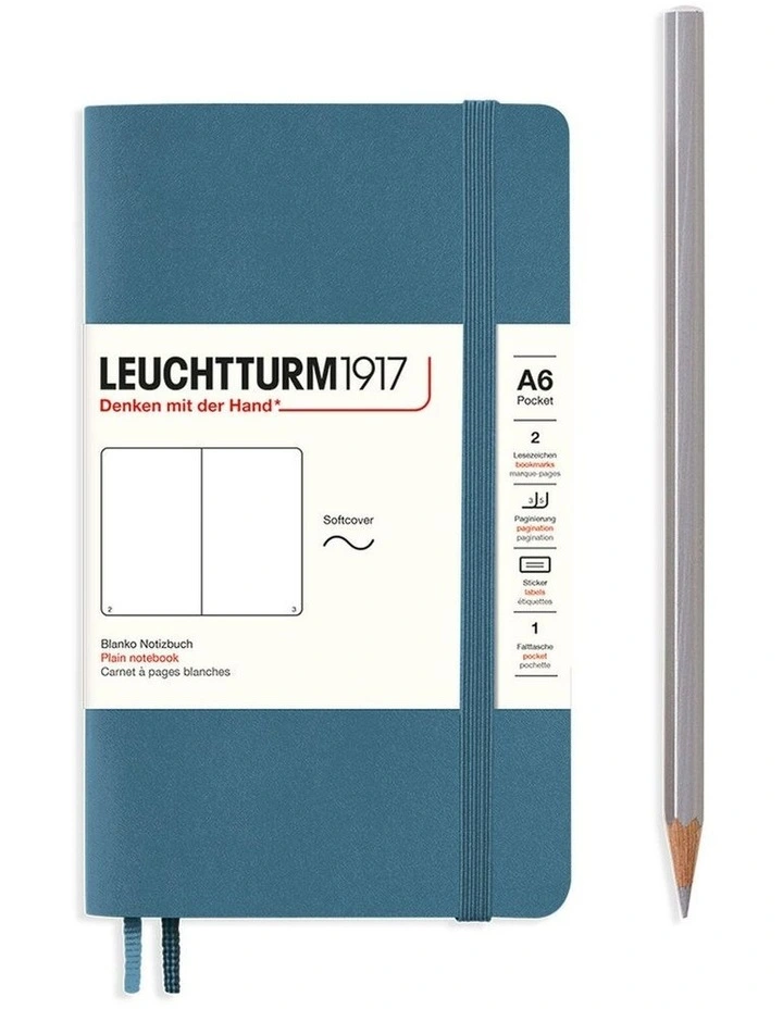 Notebook Softcover Pocket (A6), 123 pages, Plain, Stone Blue image 1