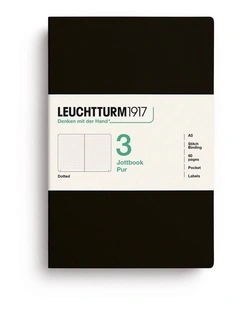 Jottbook pur (A5), 80 numbered pages, dotted, Black, pack of 3