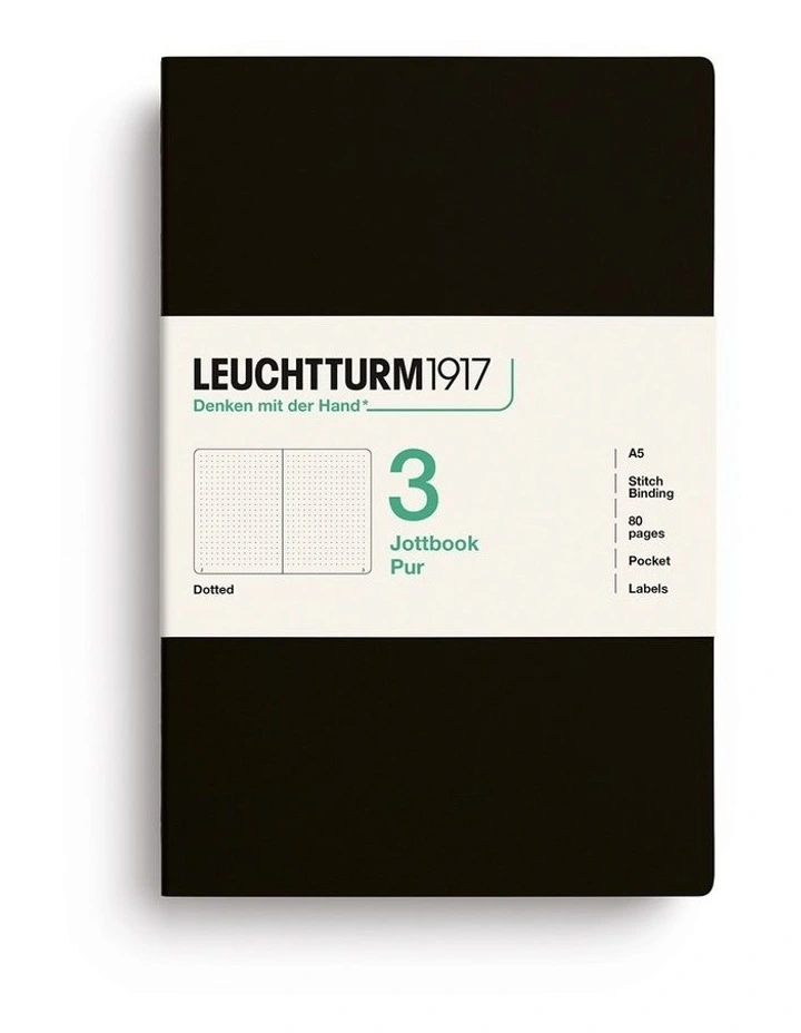 Jottbook pur (A5), 80 numbered pages, dotted, Black, pack of 3 image 1