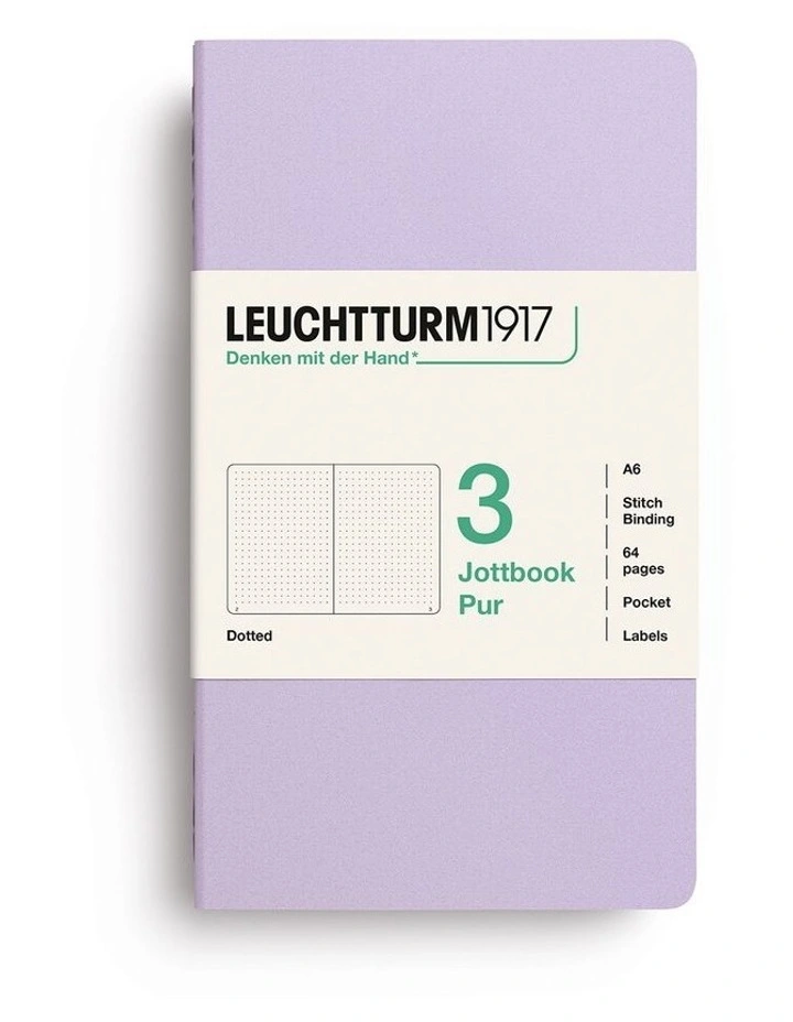 Jottbook pur (A6), 64 numbered pages, dotted, Lilac, pack of 3 image 1