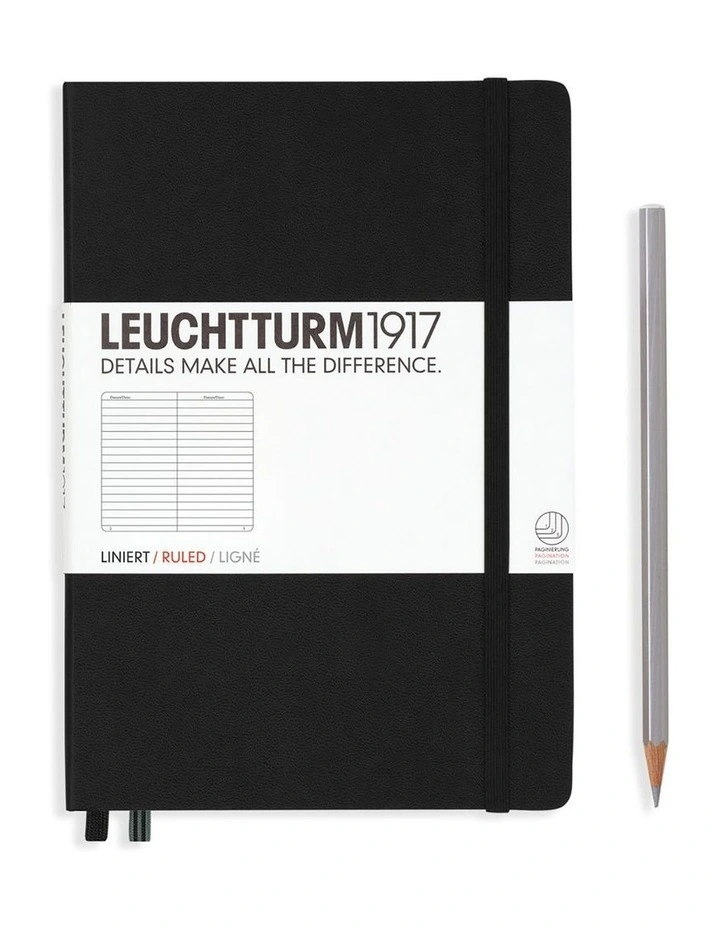 Notebook Medium (A5) Hardcover, 249 Numbered Pages, Ruled, Black image 1