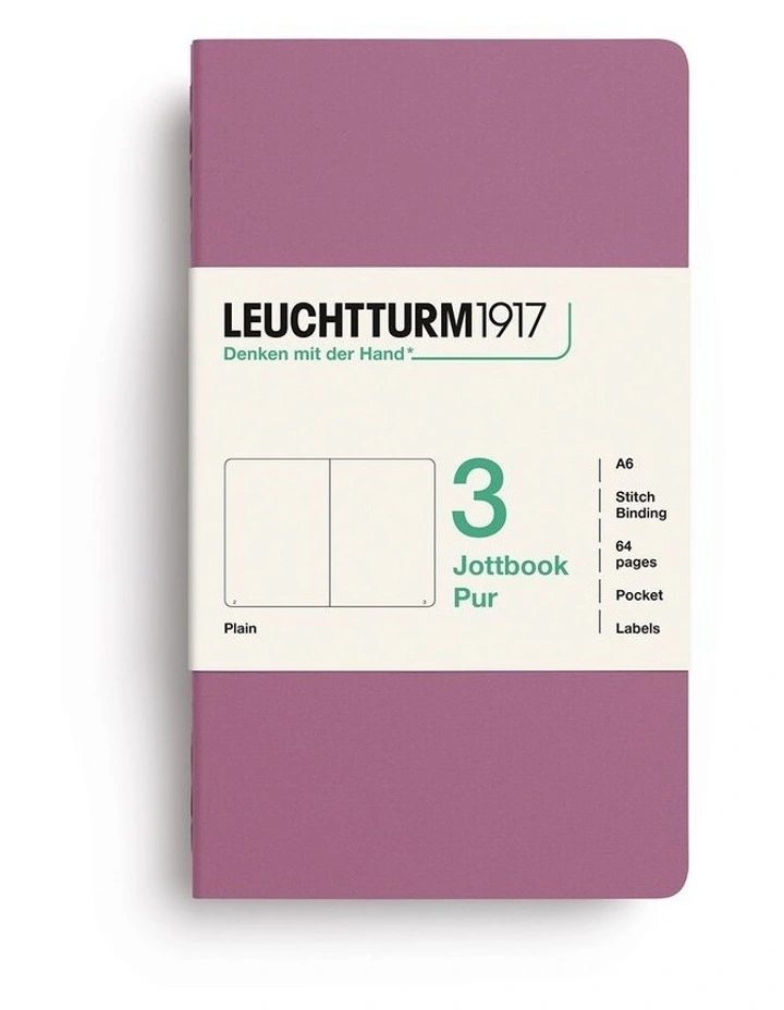 Jottbook pur (A6), 64 numbered pages, plain, Dusty Rose, pack of 3 image 1