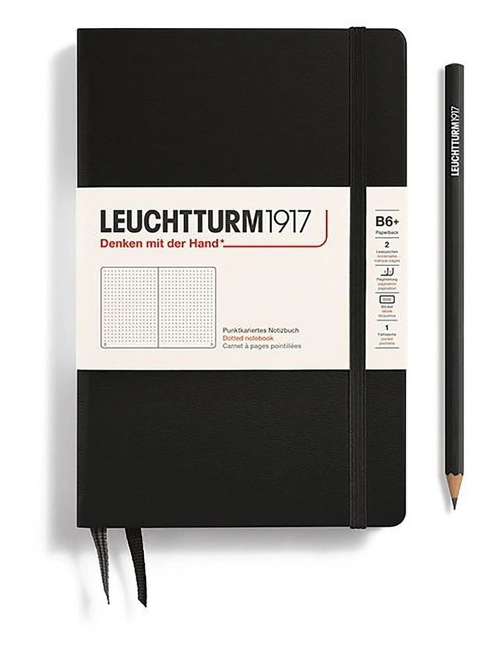 Notebook Paperback (B6 ), Hardcover, 219 numbered pages, Black, Dotted image 1