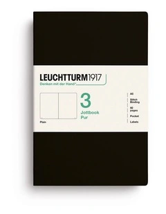 Jottbook pur (A5), 80 numbered pages, plain, Black, pack of 3