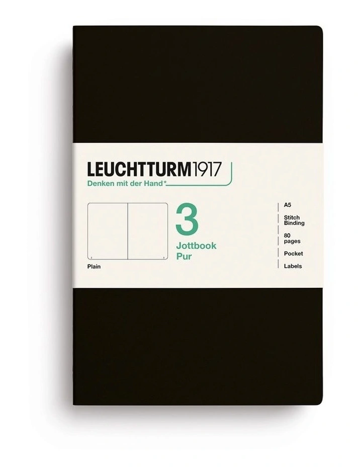Jottbook pur (A5), 80 numbered pages, plain, Black, pack of 3 image 1