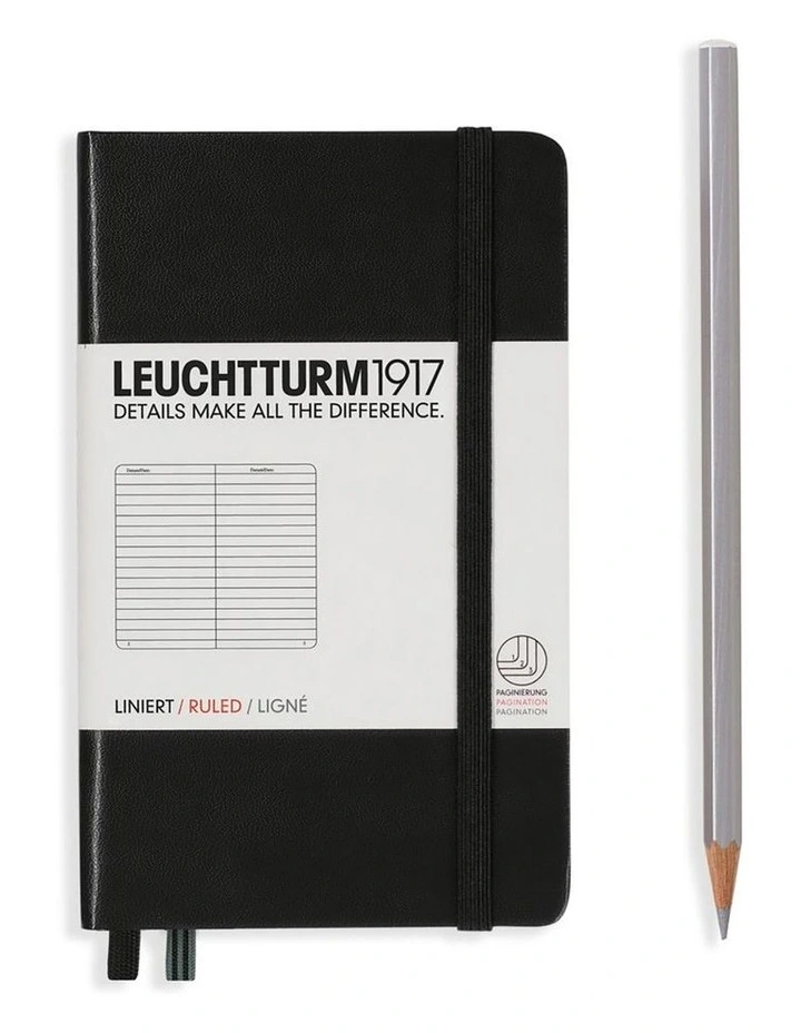 Notebook Pocket (A6) Hardcover, 185 Numbered Pages, Ruled, Black image 1