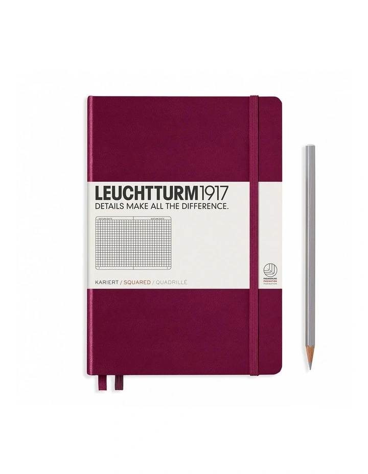 Notebook Medium (A5), Squared, Hardcover 251 Numbered Pages, Port Red image 1
