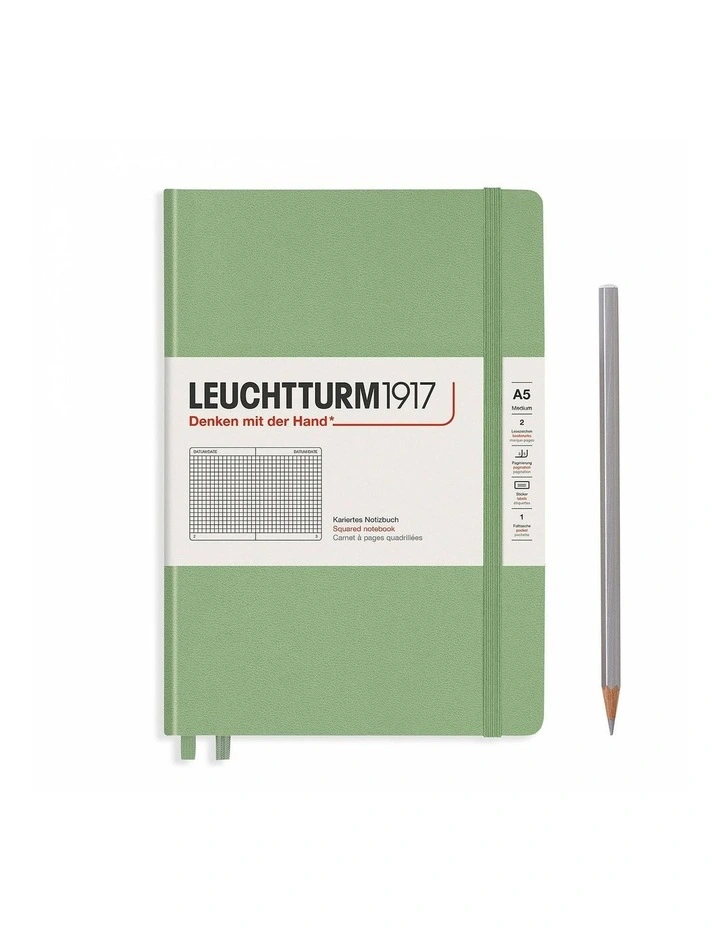 Notebook Medium (A5) Squared, Hardcover, 251 Numbered Pages, Muted Colours - Sage image 1