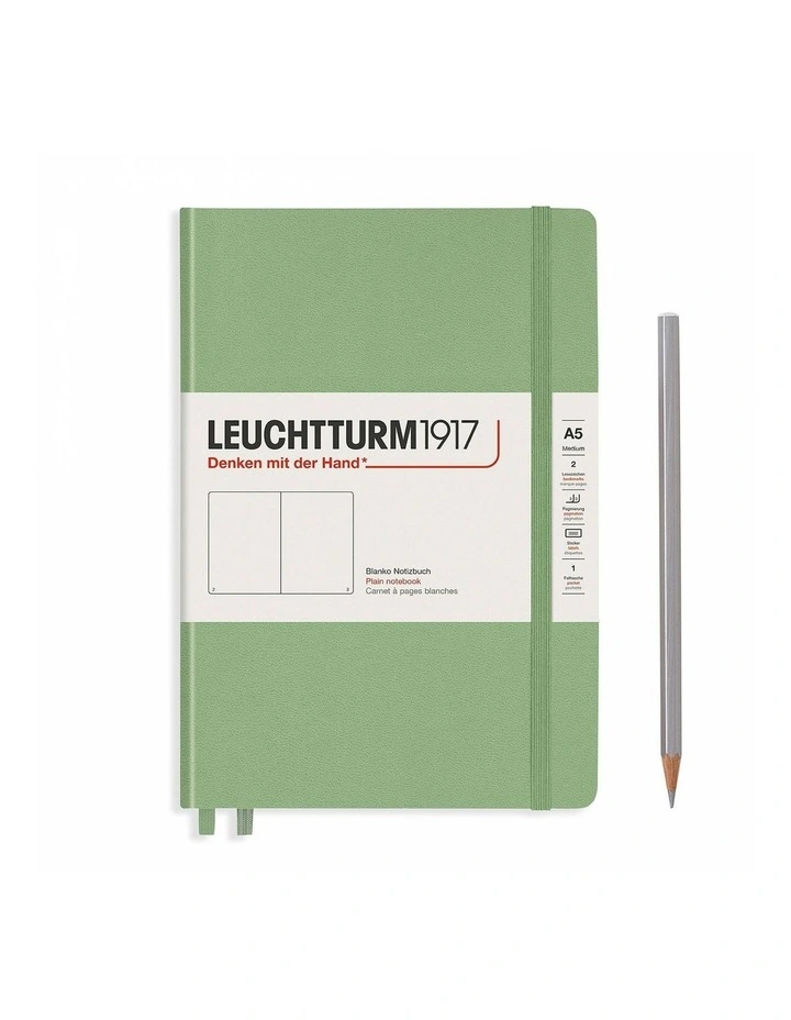 Notebook Medium (A5) Plain, Hardcover, 251 Numbered Pages, Muted Colours - Sage image 1