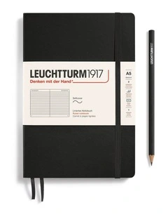Notebook Medium (A5) Softcover, 121 Numbered Pages, Ruled, Black