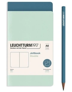 Jotbook (A5) Mint Green and Stone Blue, Plain, 59 pages, double pack