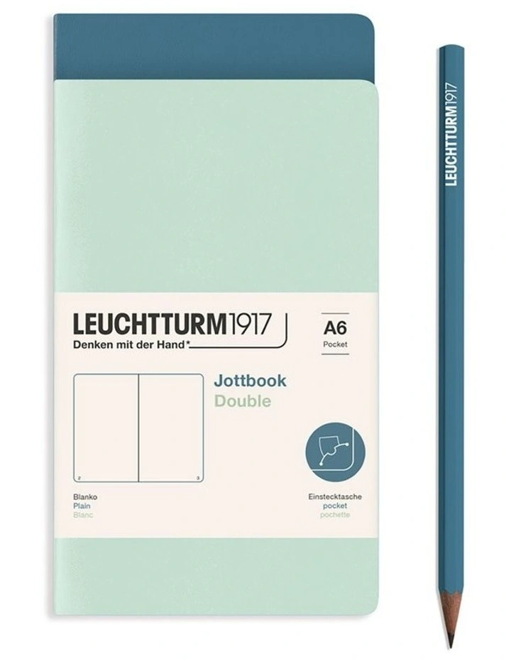 Jotbook (A5) Mint Green and Stone Blue, Plain, 59 pages, double pack image 1