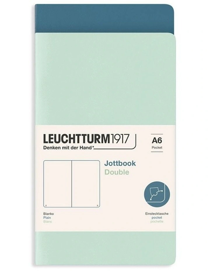 Jotbook (A5) Mint Green and Stone Blue, Plain, 59 pages, double pack image 2